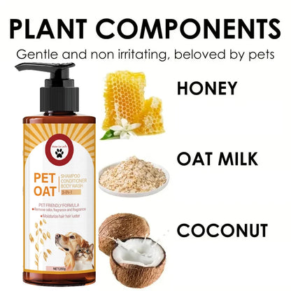 Pet shampoo; cleans fur, removes odors, makes fur soft and not dry, has a long-lasting fragrance, specially designed for pets, suitable for bathing dogs and cats