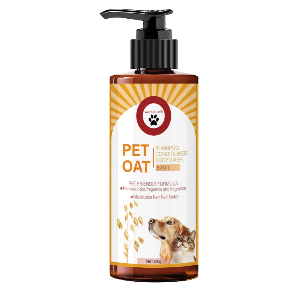 Pet shampoo; cleans fur, removes odors, makes fur soft and not dry, has a long-lasting fragrance, specially designed for pets, suitable for bathing dogs and cats