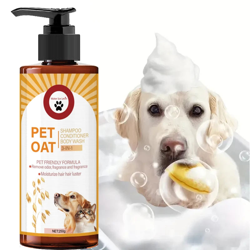 Pet shampoo; cleans fur, removes odors, makes fur soft and not dry, has a long-lasting fragrance, specially designed for pets, suitable for bathing dogs and cats