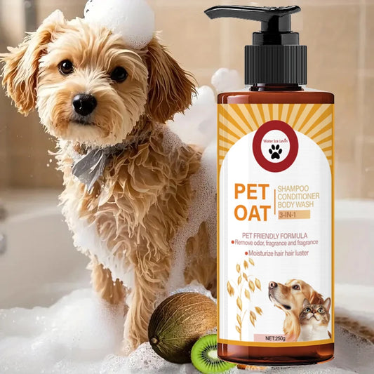 Pet shampoo; cleans fur, removes odors, makes fur soft and not dry, has a long-lasting fragrance, specially designed for pets, suitable for bathing dogs and cats