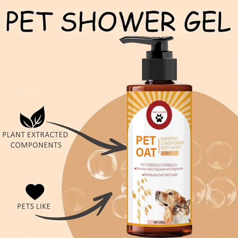Pet shampoo; cleans fur, removes odors, makes fur soft and not dry, has a long-lasting fragrance, specially designed for pets, suitable for bathing dogs and cats