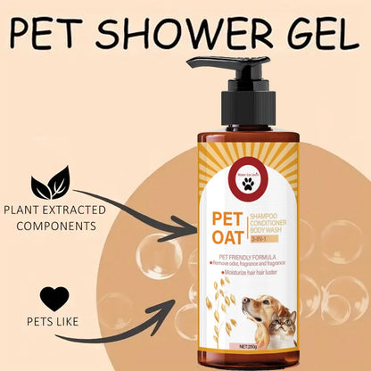 Pet shampoo; cleans fur, removes odors, makes fur soft and not dry, has a long-lasting fragrance, specially designed for pets, suitable for bathing dogs and cats